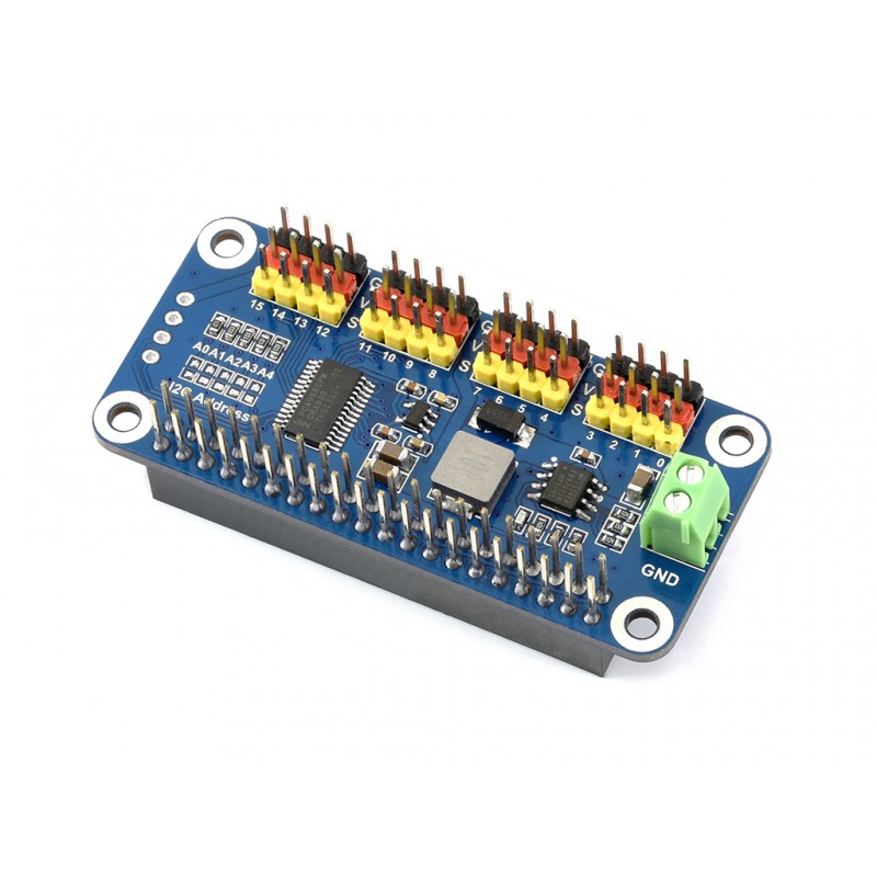 Waveshare Servo Driver HAT Straight Pinheader 16-Channel 12-bit Resolution I2C-Controlled for Raspberry Pi