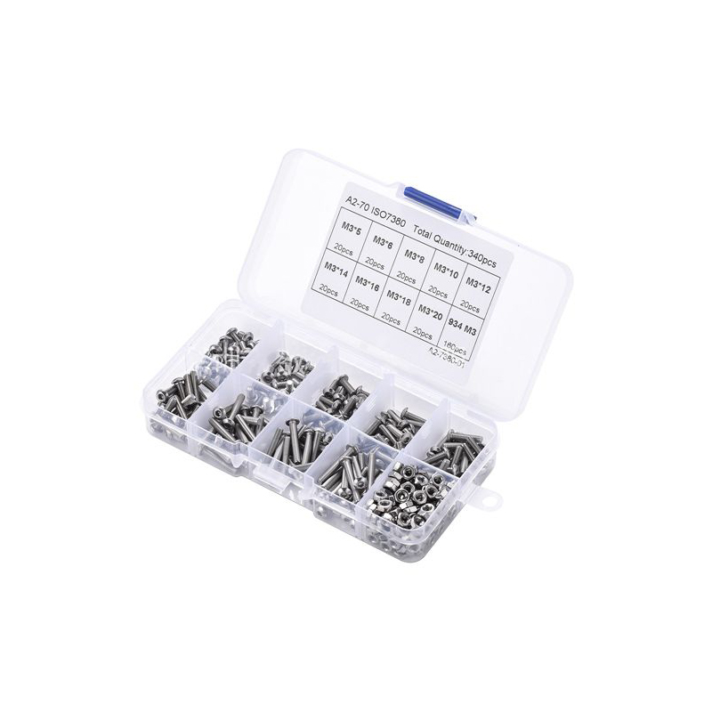 340pcs M3*5-20mm stainless steel 304 hx screw and nut assortment kit