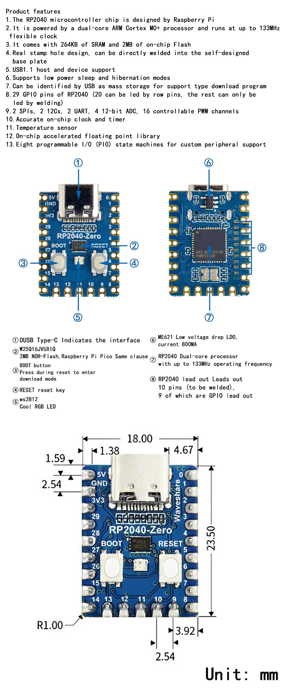 RP2040-Zero RP2040 for Raspberry Pi Microcontroller PICO Development ...