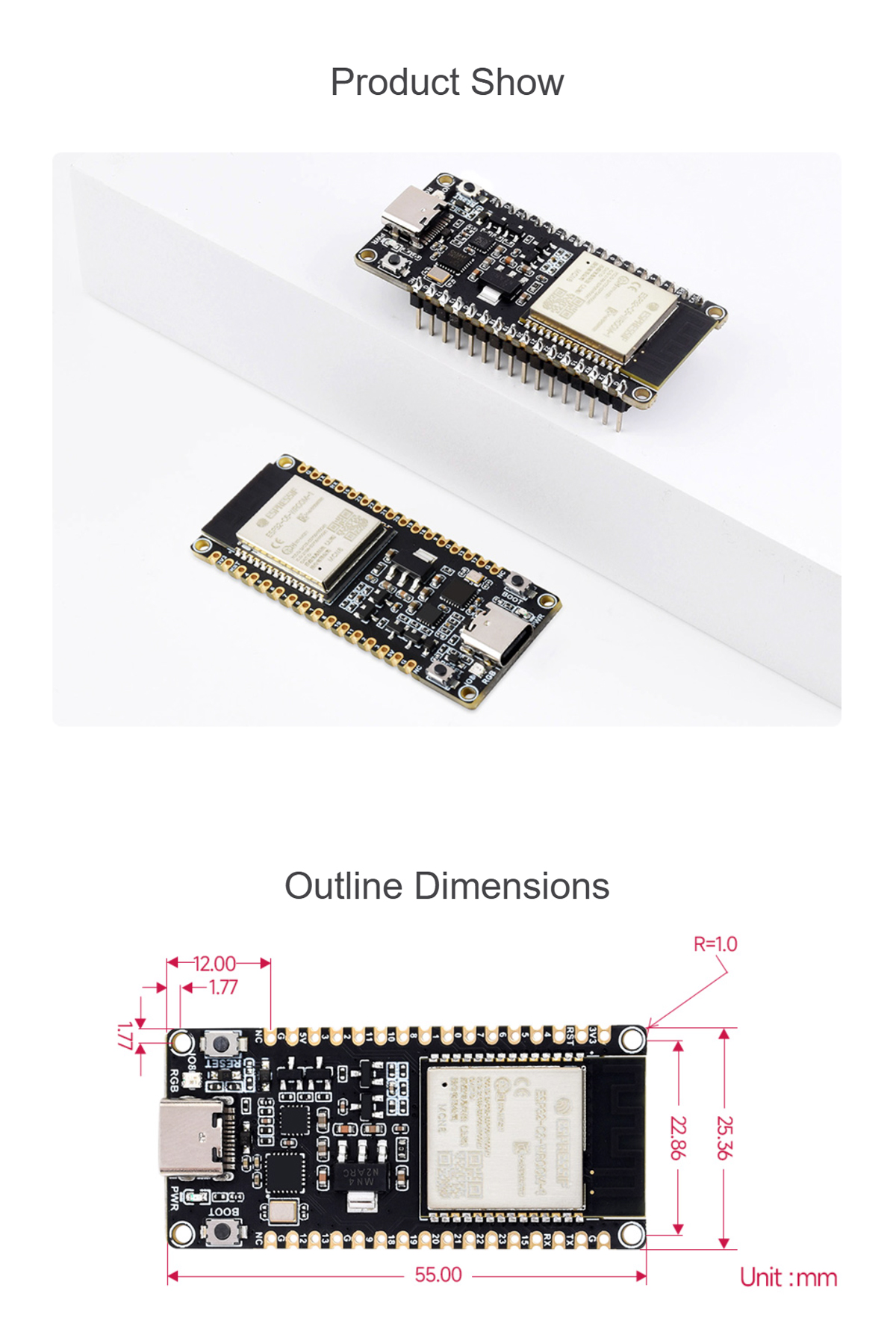 Single Core Microcontroller Boards Waveshare ESP32-C6 Microcontroller Development Board 8MB Flash Pre with ...